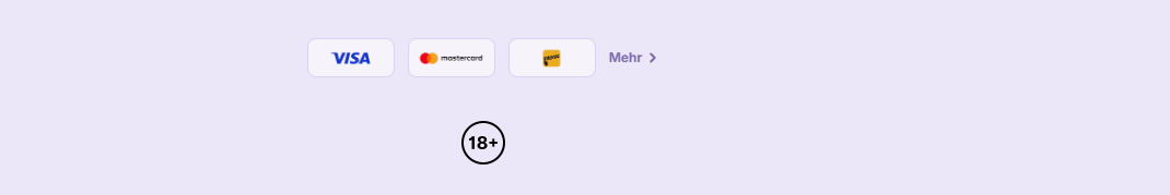 Casino footer with Visa, Mastercard, and Jeton payment icons, a German “Mehr” (More) link, and an 18+ age restriction badge on a light grey background.